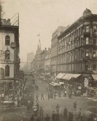 Ansicht der Madison Street nach Westen von der State Street, Chicago, 1889